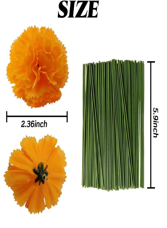 ROYHOO 50PCS Marigold Flower Heads Bulk, Silk Marigold with Stems Artificial Flowers for Diwali Home Decor Day of The Dead Wreath Garland - Image 2
